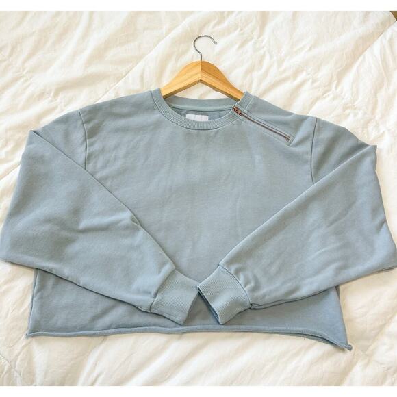 All Fenix Camila Cropped Sweatshirt Women’s Small Light Blue Long Sleeve Cotton - Picture 2 of 7